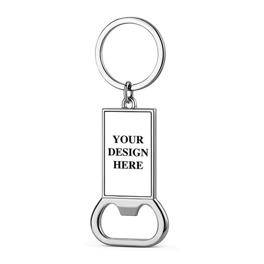 silver metal keychain with bottle opener function, durable and compact