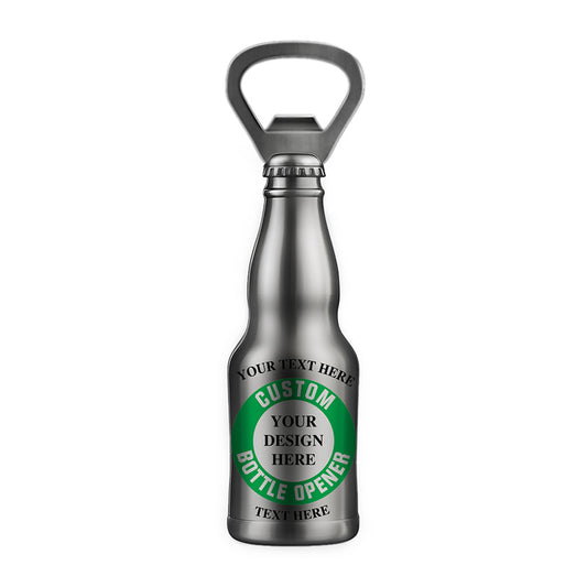 silver corona bottle opener in beer bottle shape with traditional neck design, compact and classic