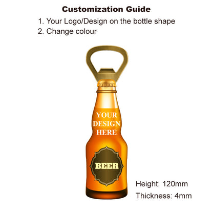 gold corona-style bottle opener shaped like a beer bottle with traditional neck