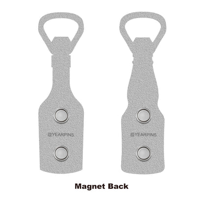 magnetic back view of silver corona bottle openers A and B, ideal for fridge attachment