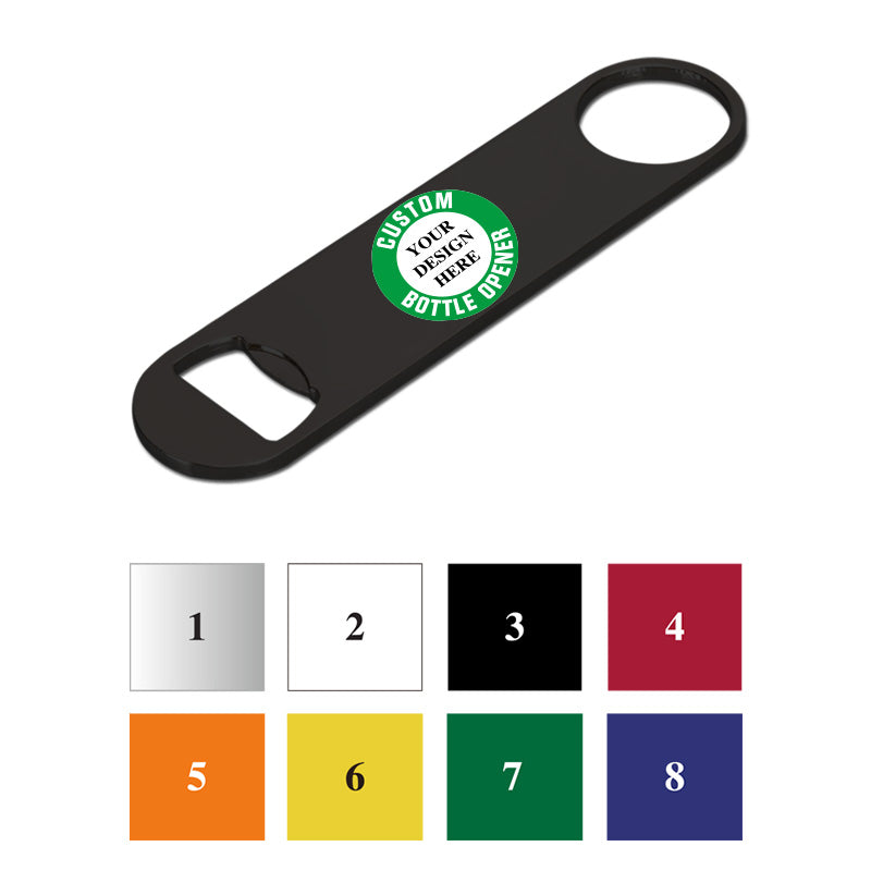 color chart for flat bottle openers, available in 8 color options