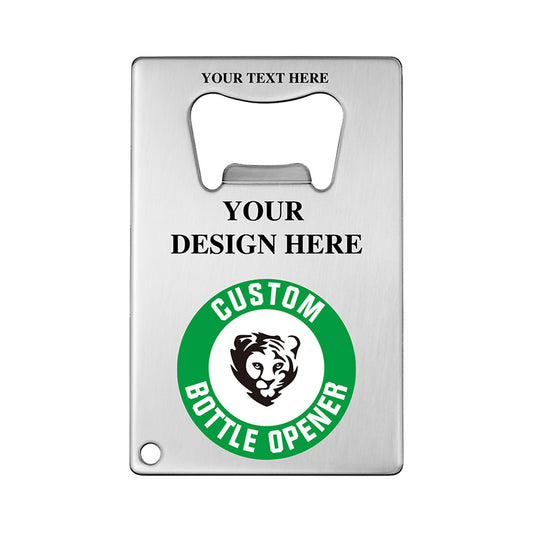 slim silver credit card bottle opener fits easily in wallets or pockets