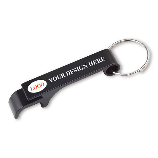 black aluminum bottle opener keychain with sleek surface and laser marking