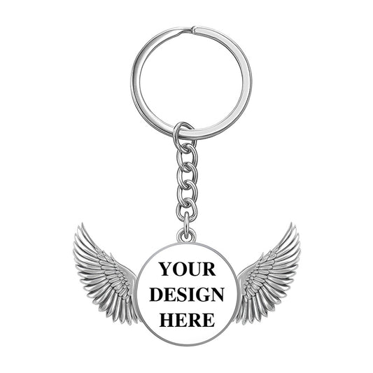 silver pilot wings keychain with aviation-style wings and custom emblem