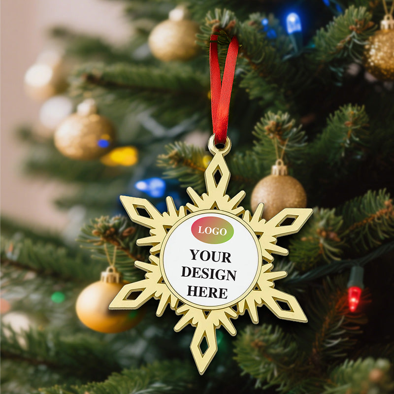 Snowflake Christmas Ornaments, Personalized Snowflake Christmas Ornaments, Metal Printed, Display