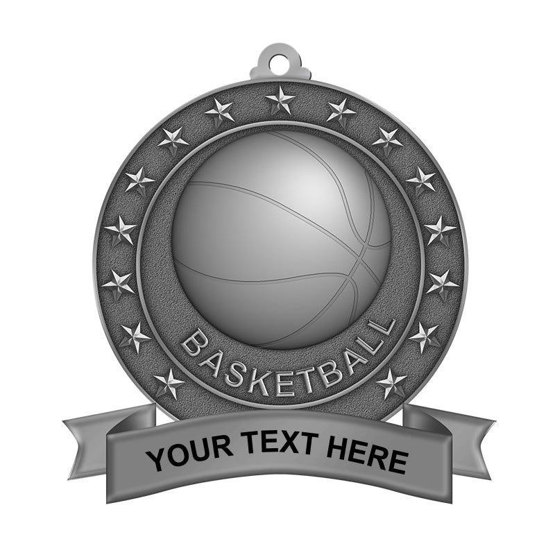 3D basketball medallions - silver