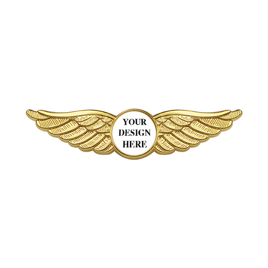 Gold Air Force Wings Pin with Custom Round Logo - 2.5 inch