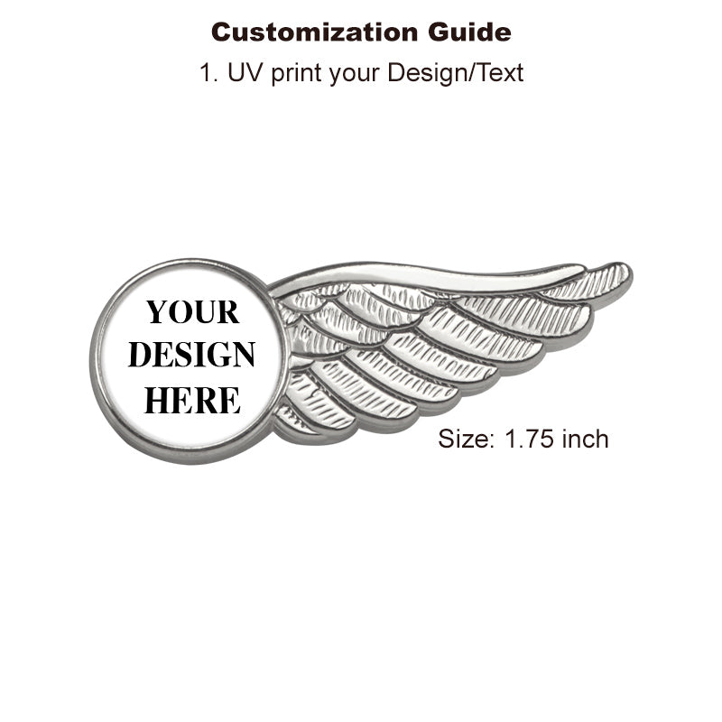 Silver Air Force Wings Pin with Custom Round Logo - Half Wing 1.75 inch