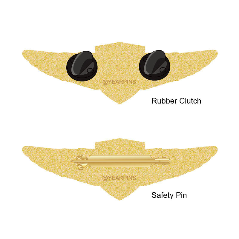 Air Force Wings Pin with Custom Shield Logo - 2.75 inch - Back Side