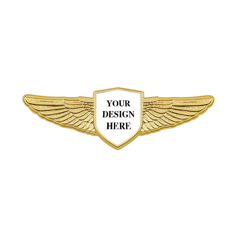 Gold Air Force Wings Pin with Custom Shield Logo - 2.75 inch