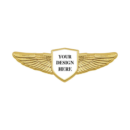 Gold Air Force Wings Pin with Custom Shield Logo - 2.75 inch