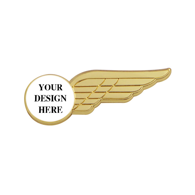 Airline Wings Pin with Custom Round Logo - Half Wing 1.75 inch