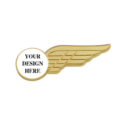 Airline Wings Pin with Custom Round Logo - Half Wing 1.75 inch