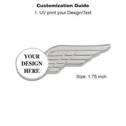 Airline Wings Pin with Custom Round Logo - Half Wing 1.75 inch