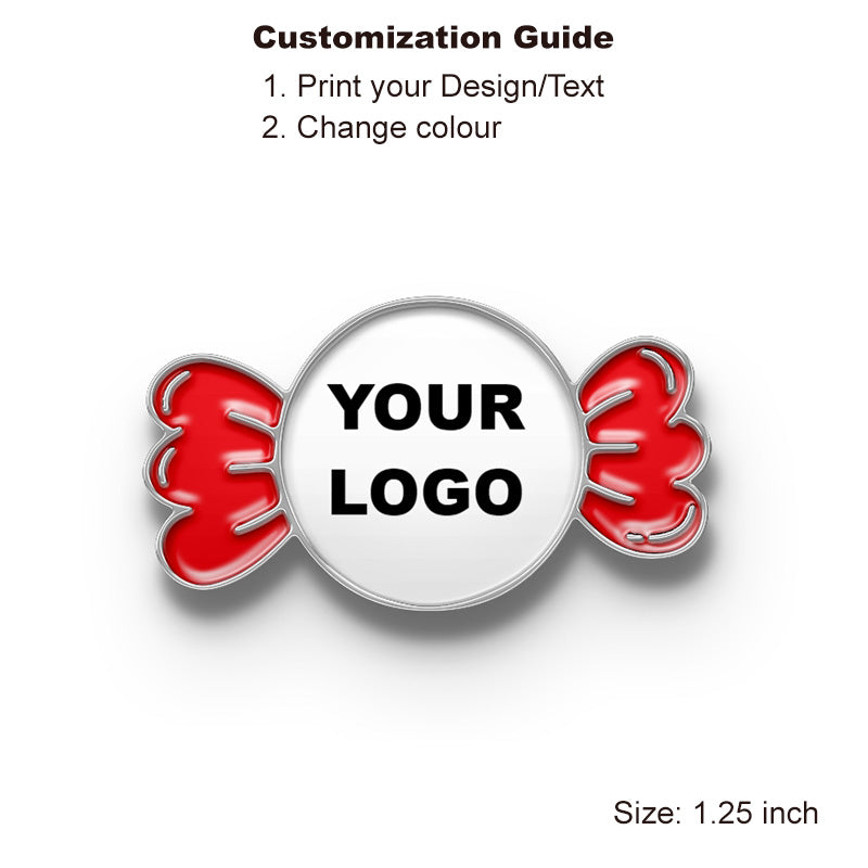 Silver candy pin customizable with your logo.