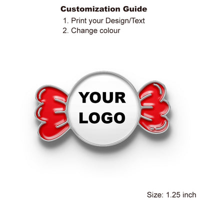 Silver candy pin customizable with your logo.