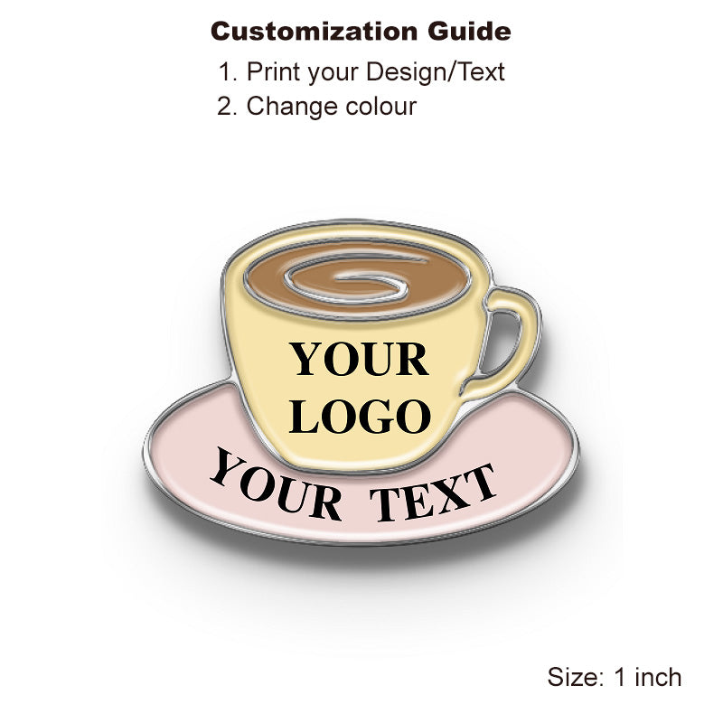 Silver Custom coffee cup pin, with your logo and text