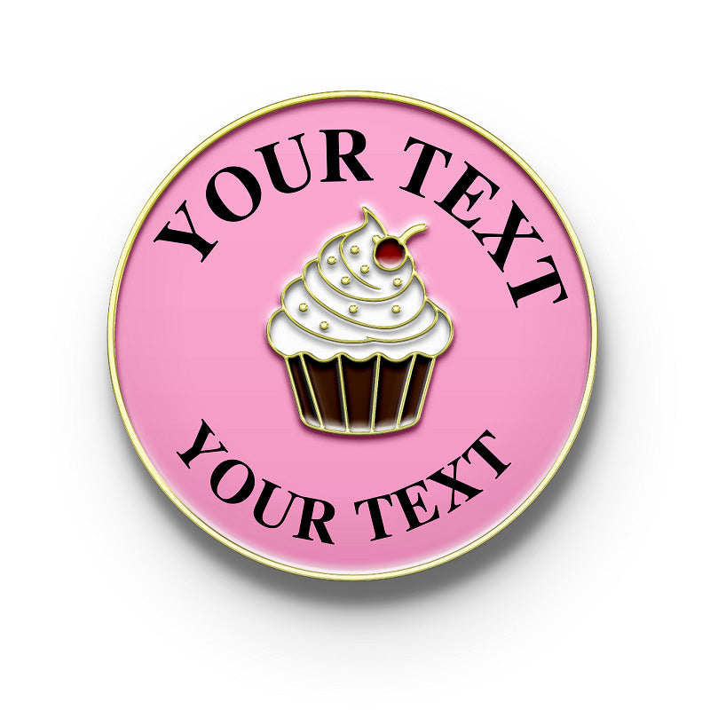 Gold Cupcake Pin with Custom Text