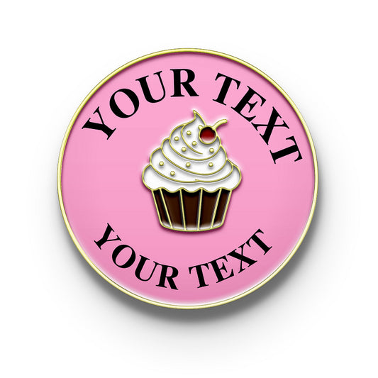 Gold Cupcake Pin with Custom Text