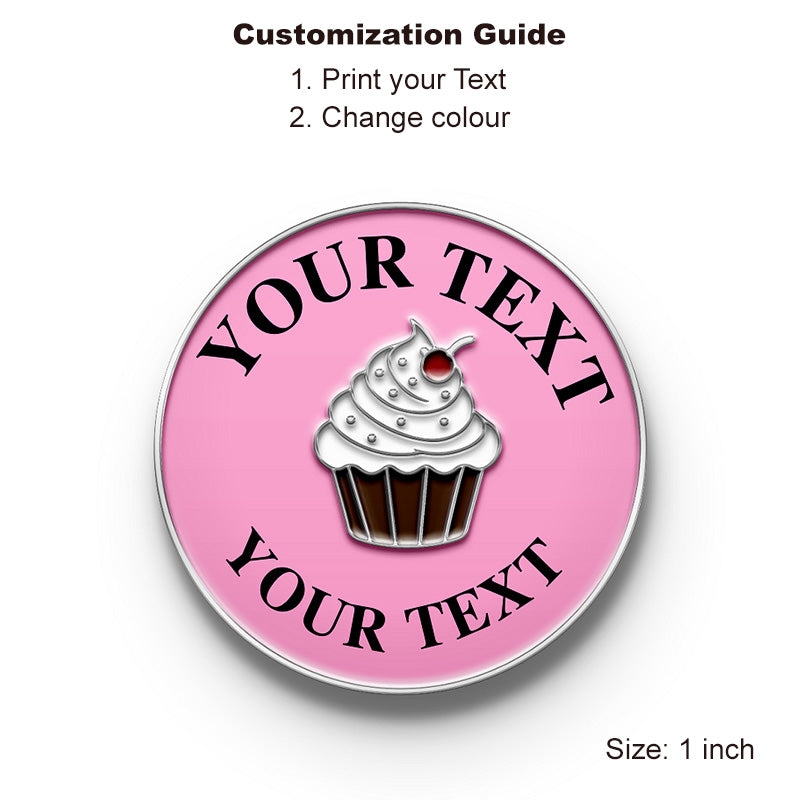 Silver Cupcake Pin with Custom Text