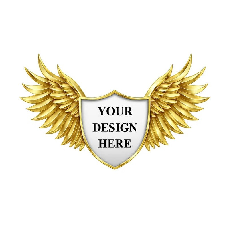 Gold Eagle Wings Pin with Custom Text & Shield Logo