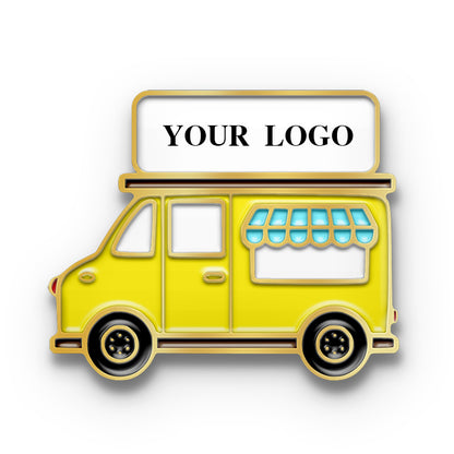 Yellow food truck badge with customizable logo area