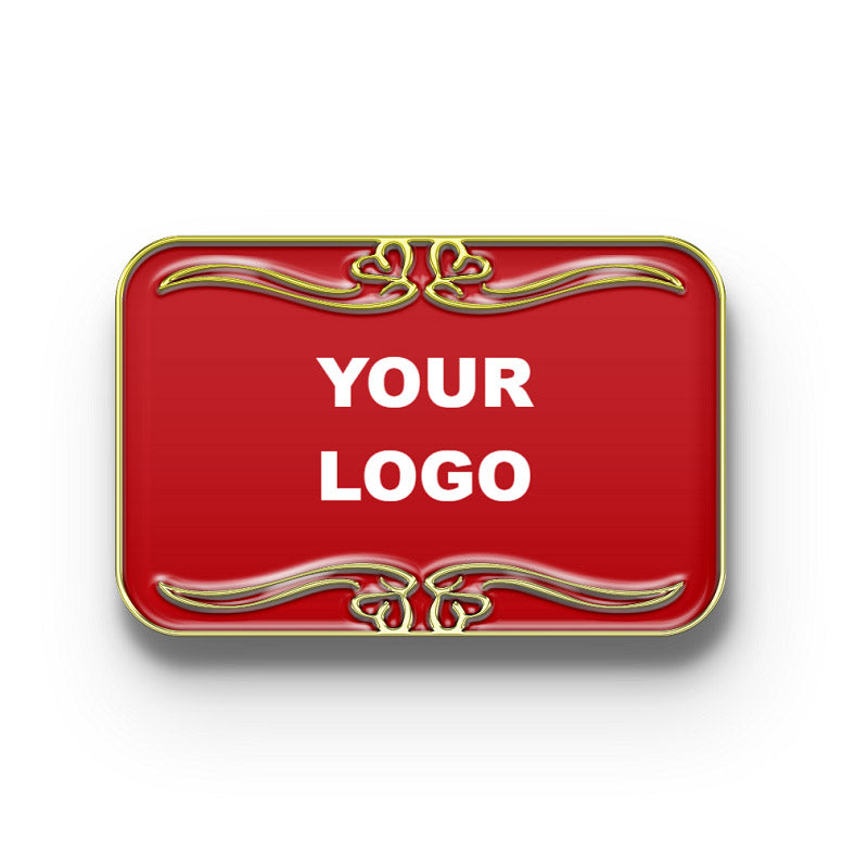 Custom Logo Gold Greeting Card Lapel Pin for Corporate Gifts, Brand Promotion, and Holiday Events.