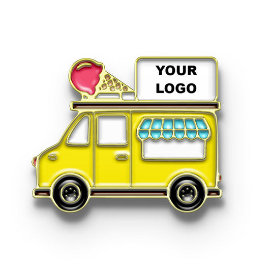 Gold ice cream truck enamel pin customizable with your logo