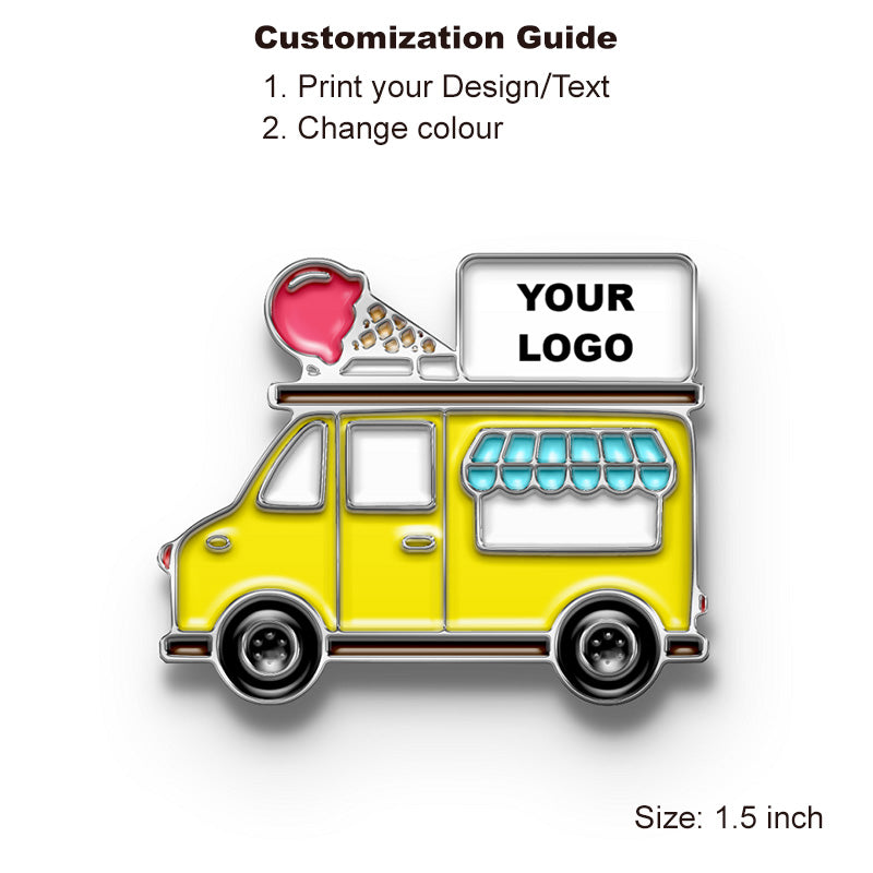 Customizable silver ice cream truck enamel pin with your logo