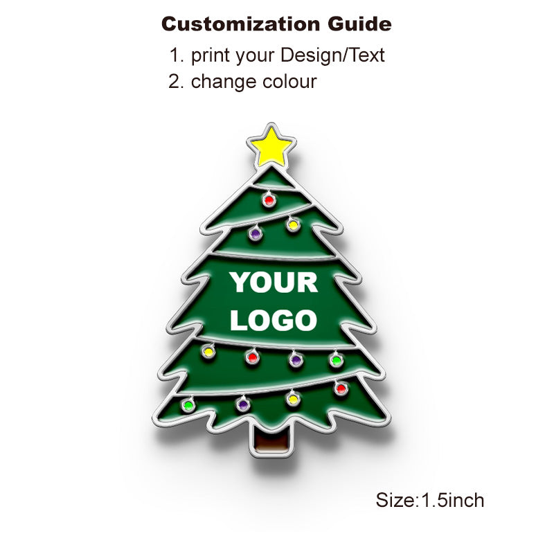 Silver Merry Christmas Lapel Pin with Custom Logo - Tree