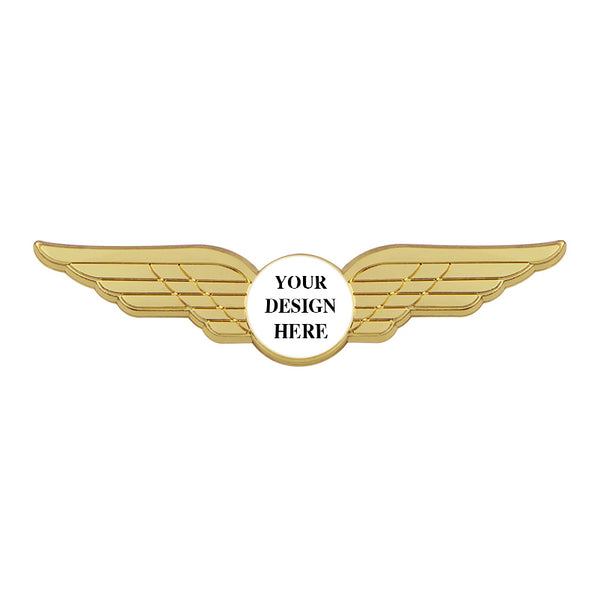 3 inch gold pilot wings pin with logo for industrial award ceremony