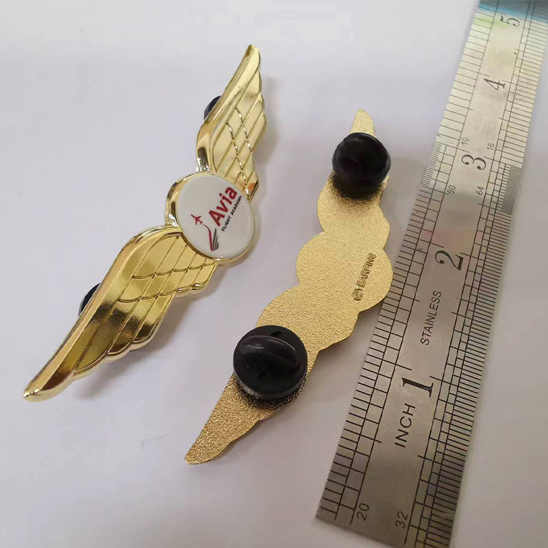 Pilot Wings Pin with Custom Round Logo - 3 inch - Front/Back Side