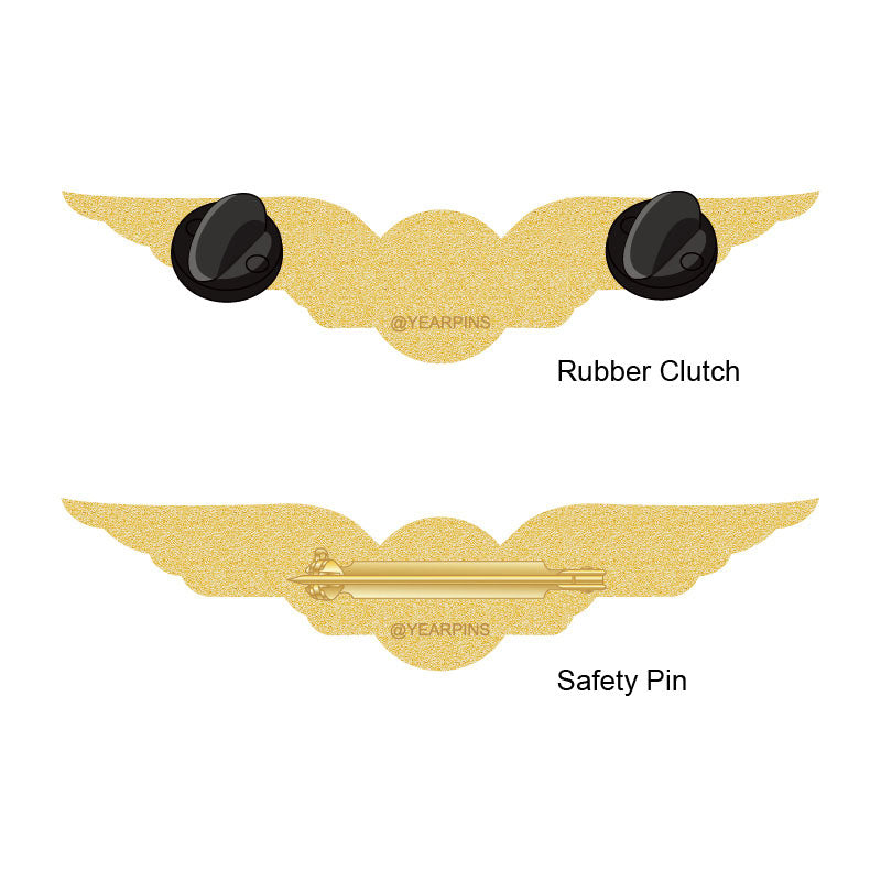 Pilot Wings Pin with Custom Round Logo - 3 inch - Back Side
