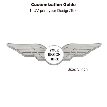 Silver Plated Pilot Wings Pin with Custom Round Logo - 3 inch