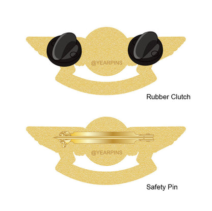 Pilot Wings Pin with Custom Round Logo Bottom Text - 2 inch