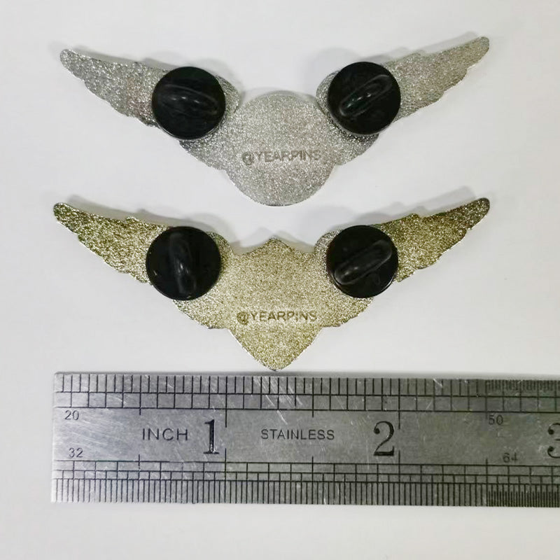 Pilot Wings Pin with Custom Shield Logo - 2.5 inch Back Side