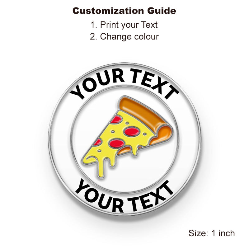 Silver Pizza enamel pin, custom text, personalized design​