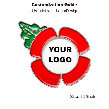 Silver Poppy Pin with Custom Center Round Logo