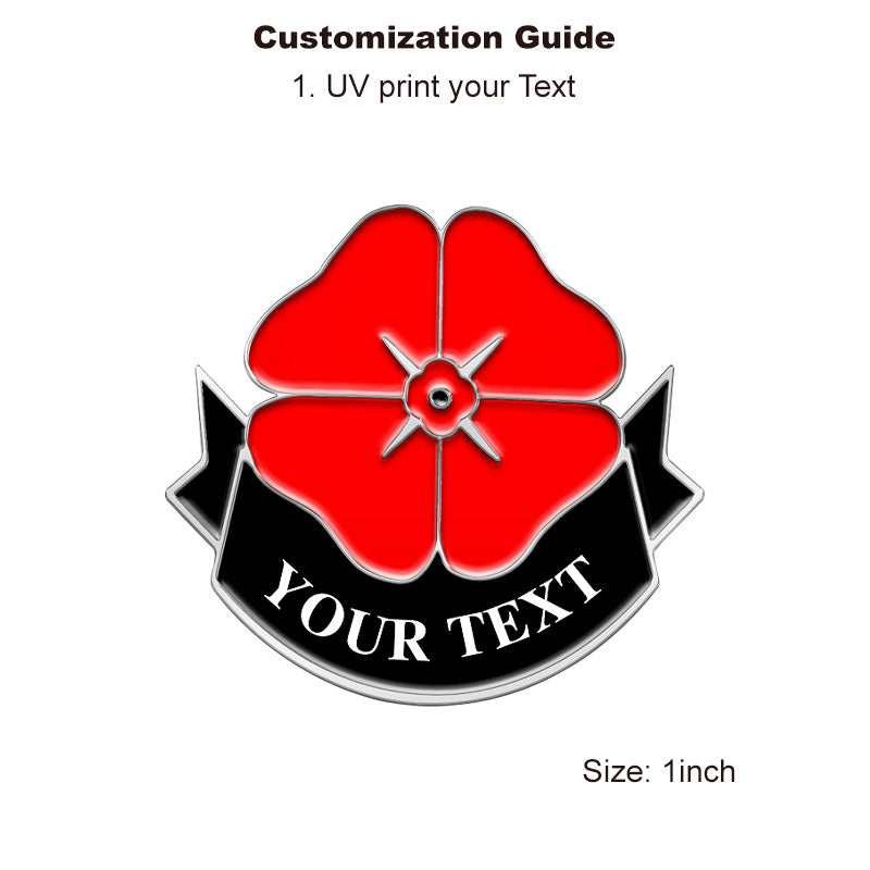 Silver Poppy Pin with Custom Remembrance Text