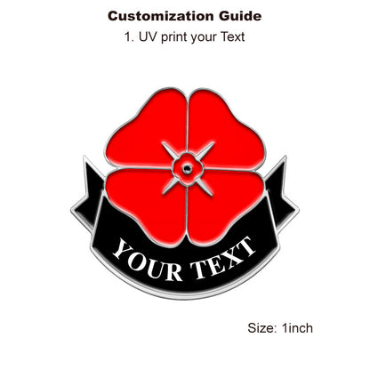 Silver Poppy Pin with Custom Remembrance Text