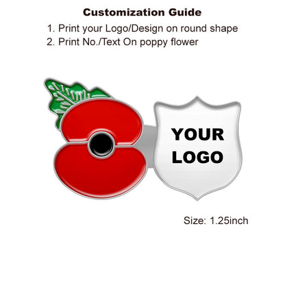 Silver Poppy Pin with Custom Shield Logo