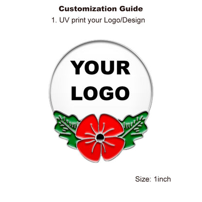 Silver Poppy Pin with Custom Upper Arc Logo