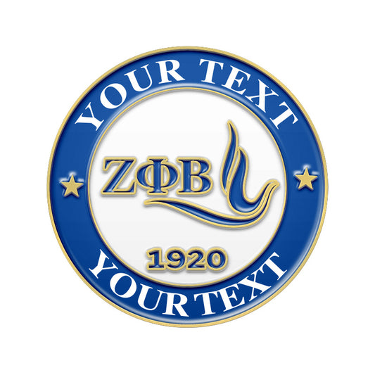 A personalized Zeta Phi Beta Sorority pin, symbolizing sisterhood with its ZΦB letters, peaceful dove, and 1920 founding date. Add your unique story.