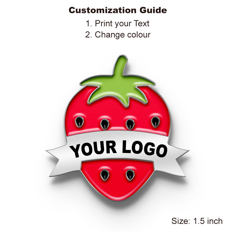 Silver strawberry enamel pin customizable with your company logo