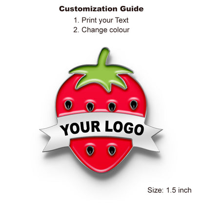 Silver strawberry enamel pin customizable with your company logo