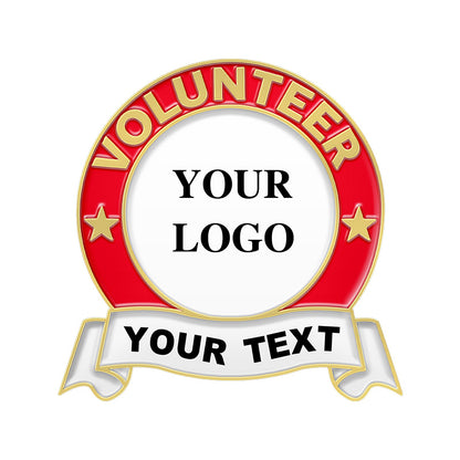 Volunteer Pin with Custom Round Logo Ribbon Text