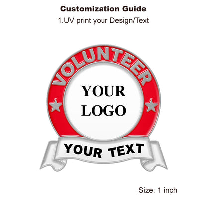 Volunteer Pin with Custom Round Logo Ribbon Text