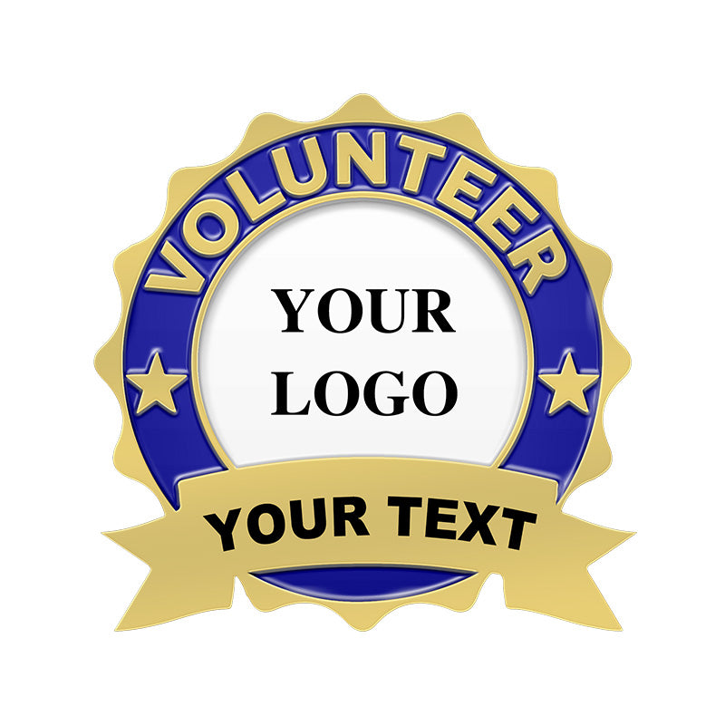 Volunteer Pin with Custom Round Logo Ribbon Text