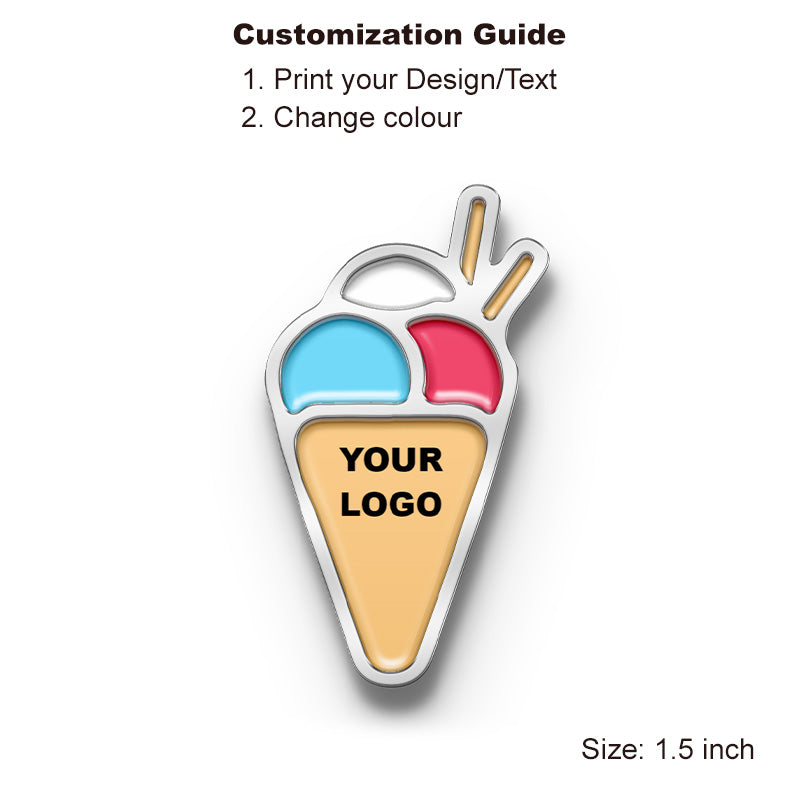 Premium silver ice cream pin with embedded logo for corporate branding
