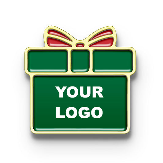 Gold Merry Christmas Lapel Pin with Custom Logo - Gift Box